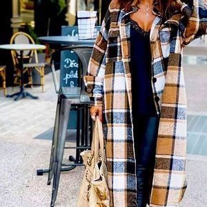 Womens Classic Long Plaid Flannel Jacket